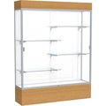 Waddell Display Case Of Ghent Reliant Lighted Display Case 60"W x 80"H x 16"D Natural Oak Base White Back Satin Natural Frame 2175WB-SN-AK